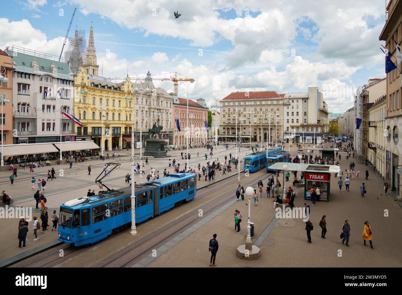 Tram going through Ban Josip Jelacic Square in Zagreb, Croatia Stock Photo