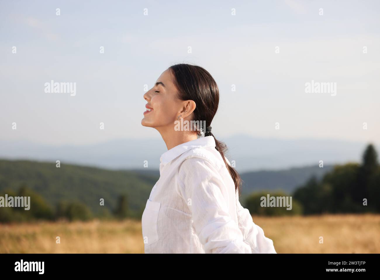 Feeling Freedom Happy Woman Enjoying Nature Outdoors Stock Photo Alamy