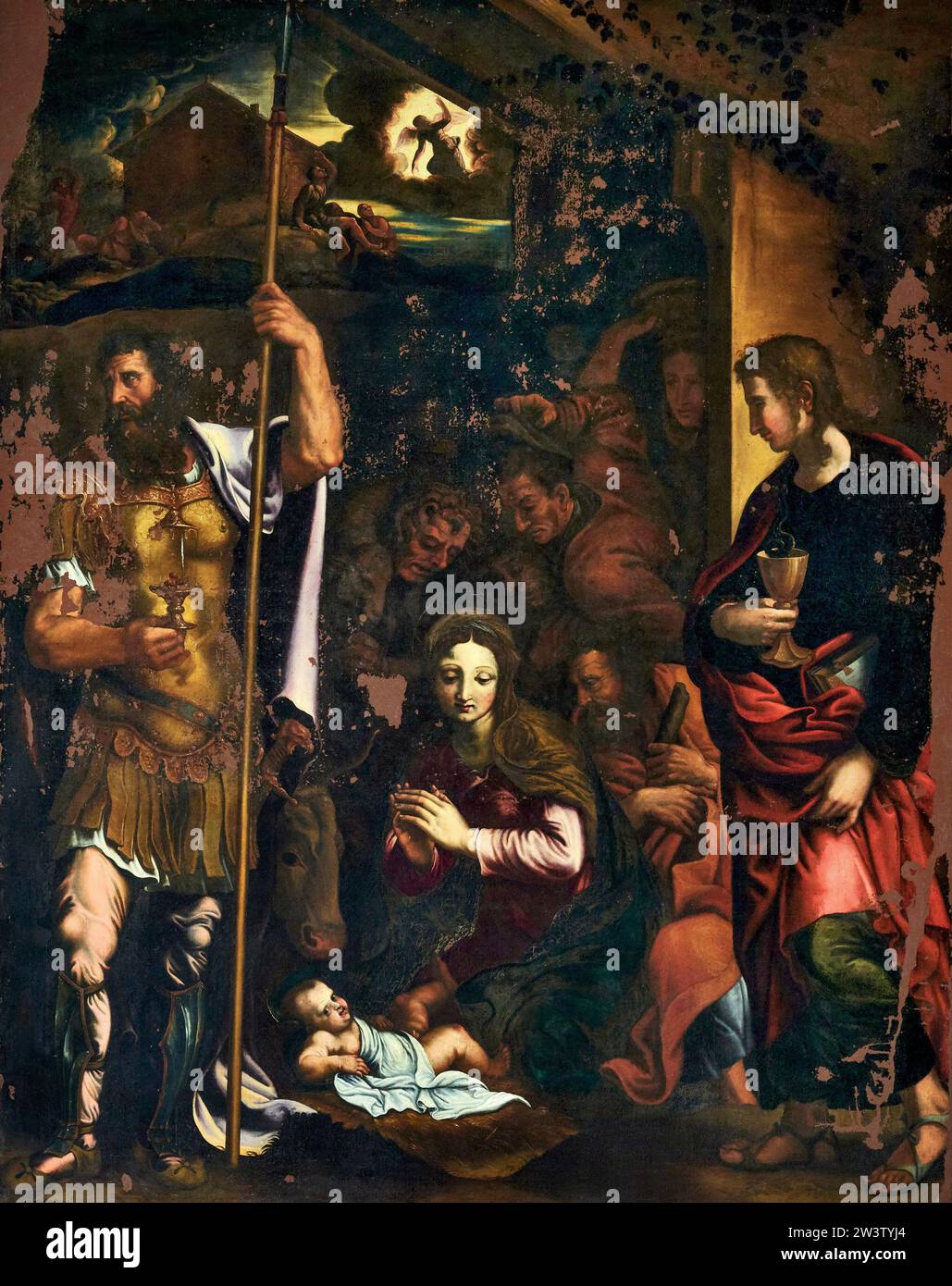 Natività con S.Giovanni e S.Longino - olio su tela  - Giulio Romano   - XVI secolo  - Mantova, Basilica di S.Andrea Stock Photo