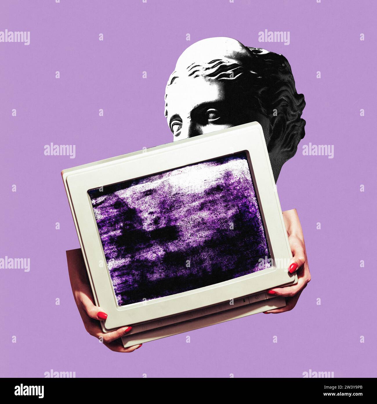 Contemporary art collage. Postmodern artwork. Antique Greek monument