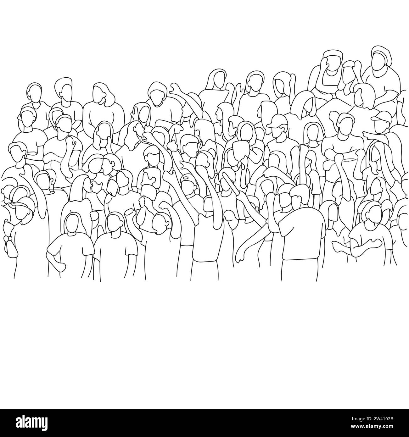 group of crowded people cheering on stadium illustration vector hand ...