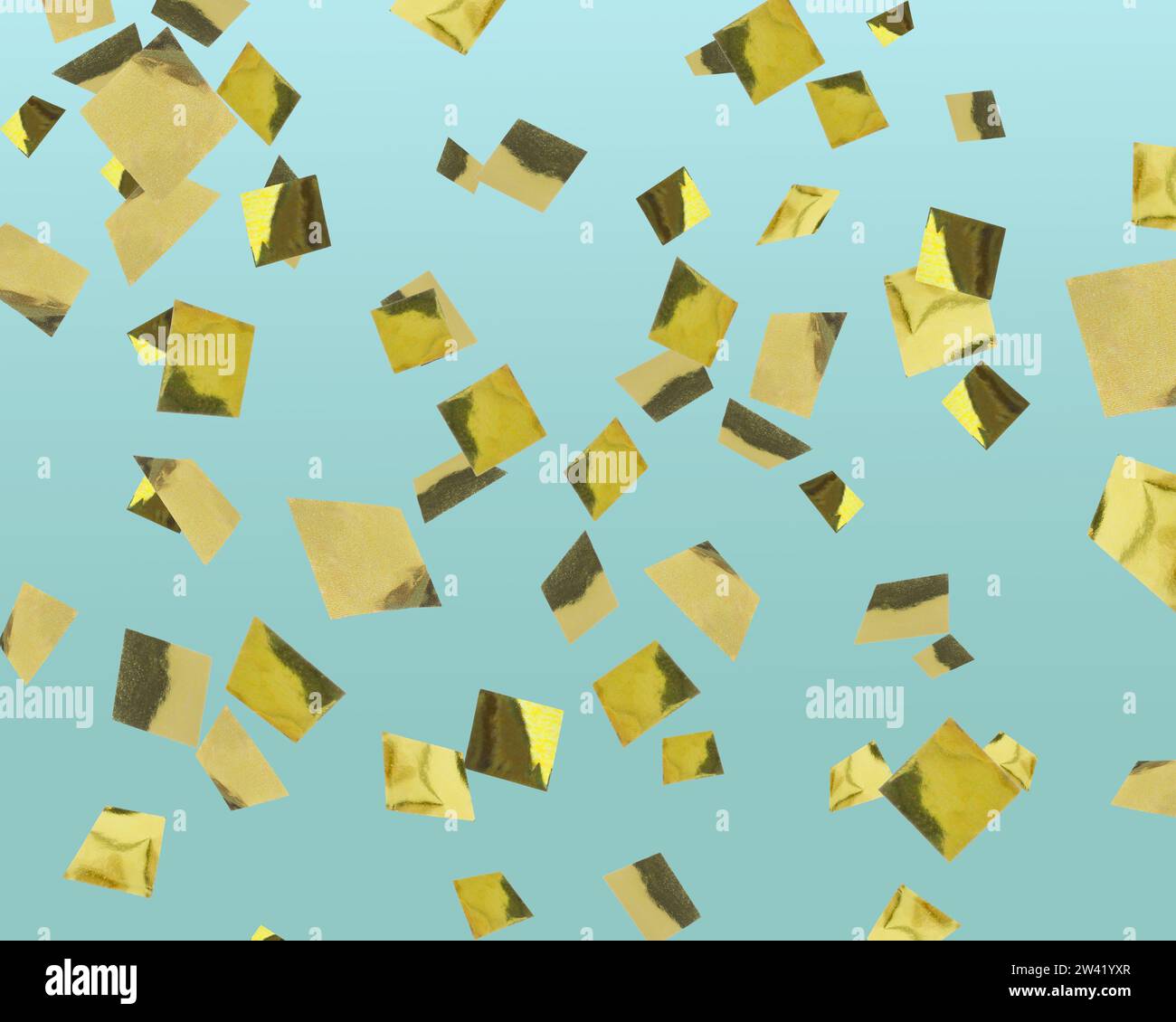 Shiny golden confetti falling on light blue background Stock Photo - Alamy