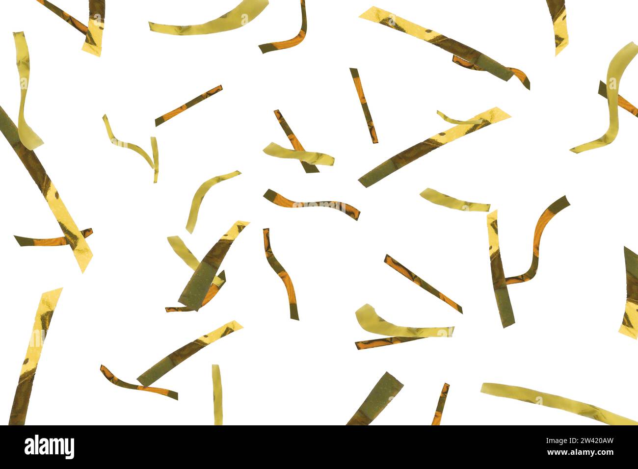 Shiny golden confetti falling on white background Stock Photo - Alamy