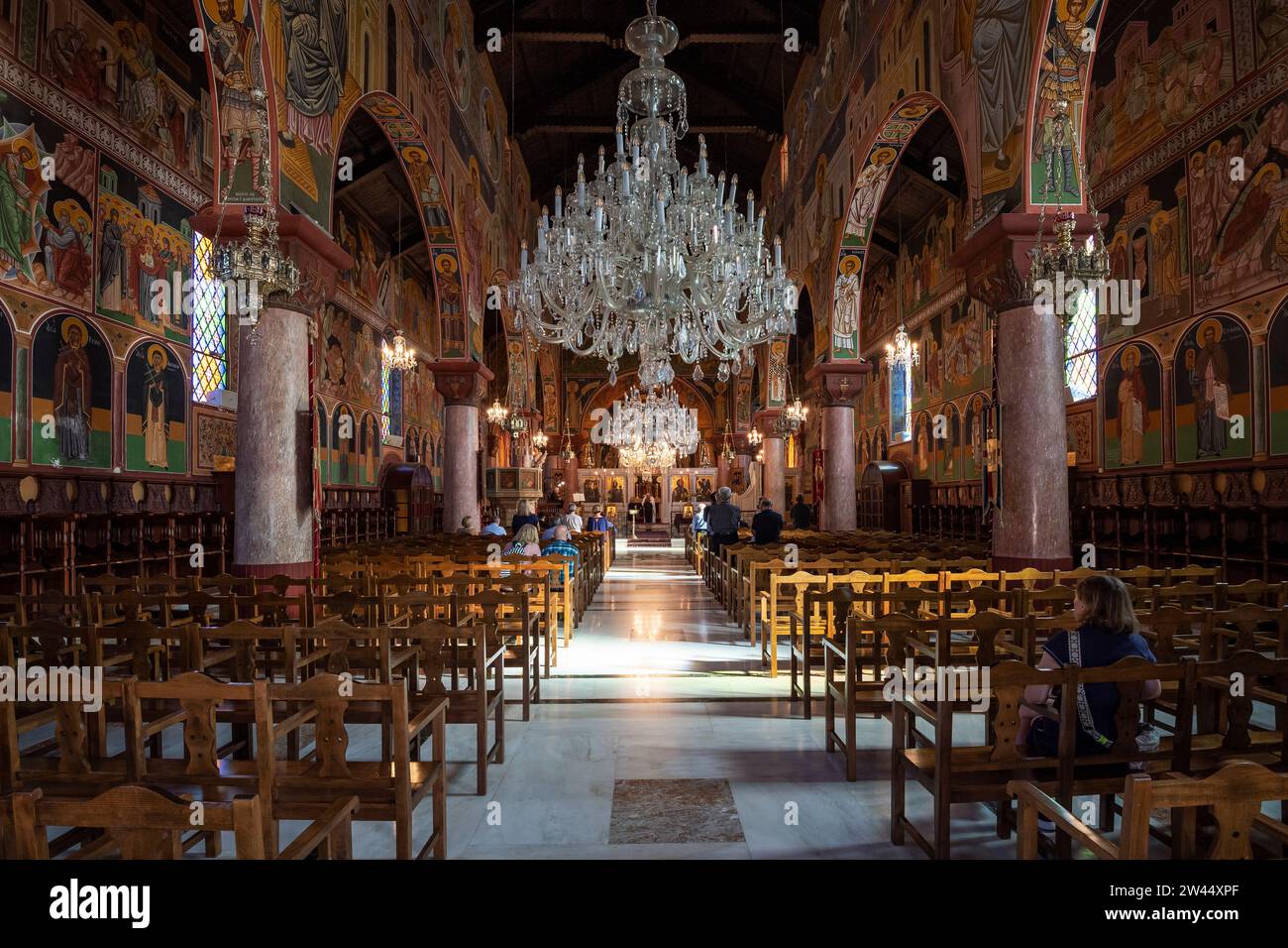 Innenraum mit Fresken, Kirche Ekklisia Evangelismou, Rhodos Stadt, Rhodos, Griechenland Stock Photo