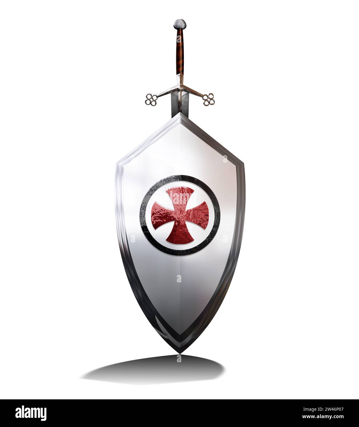 knight shield with red cross and greatsword Stock Photo Alamy