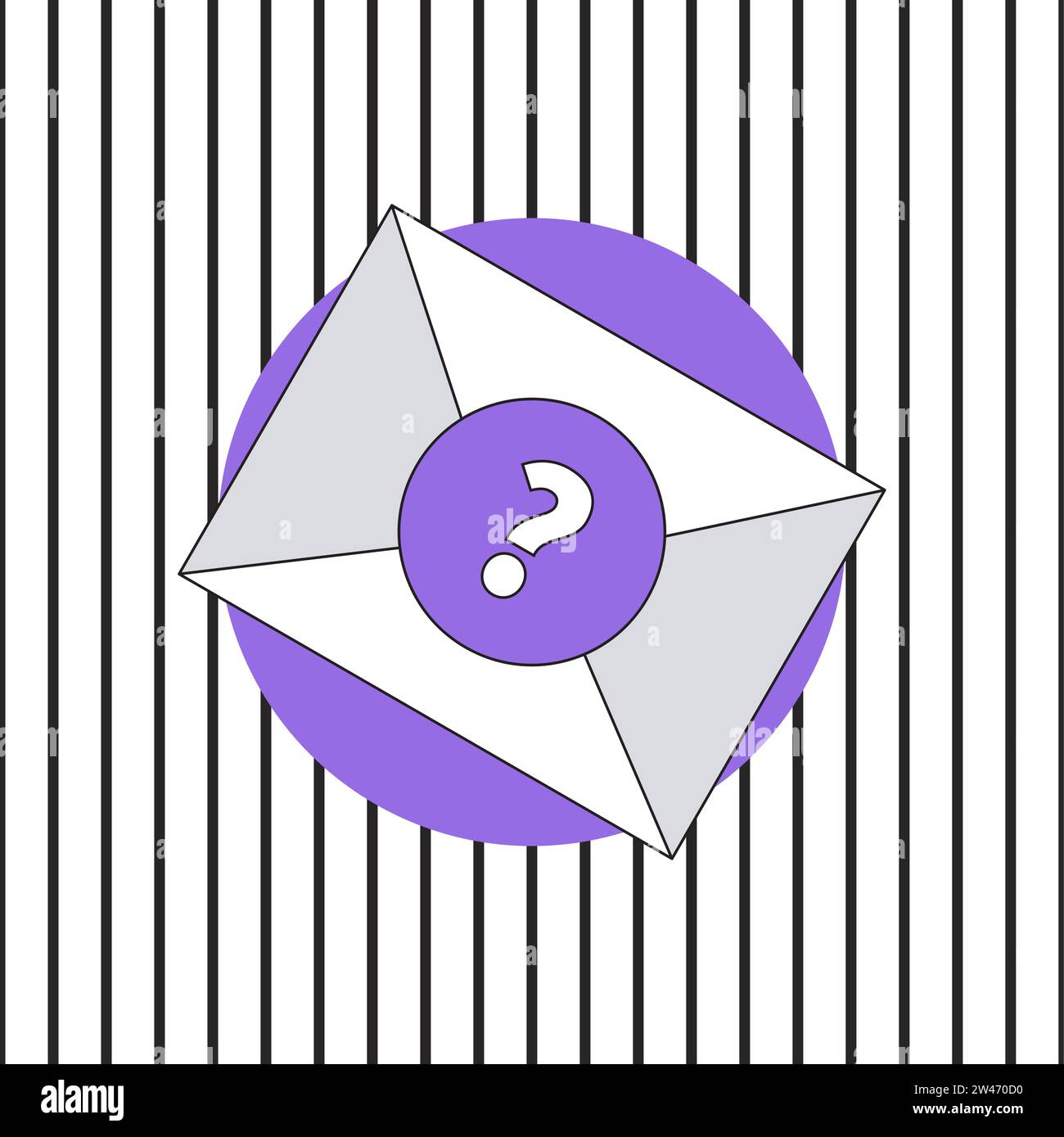 Sealed postal envelope with circle purple stamp and question mark on