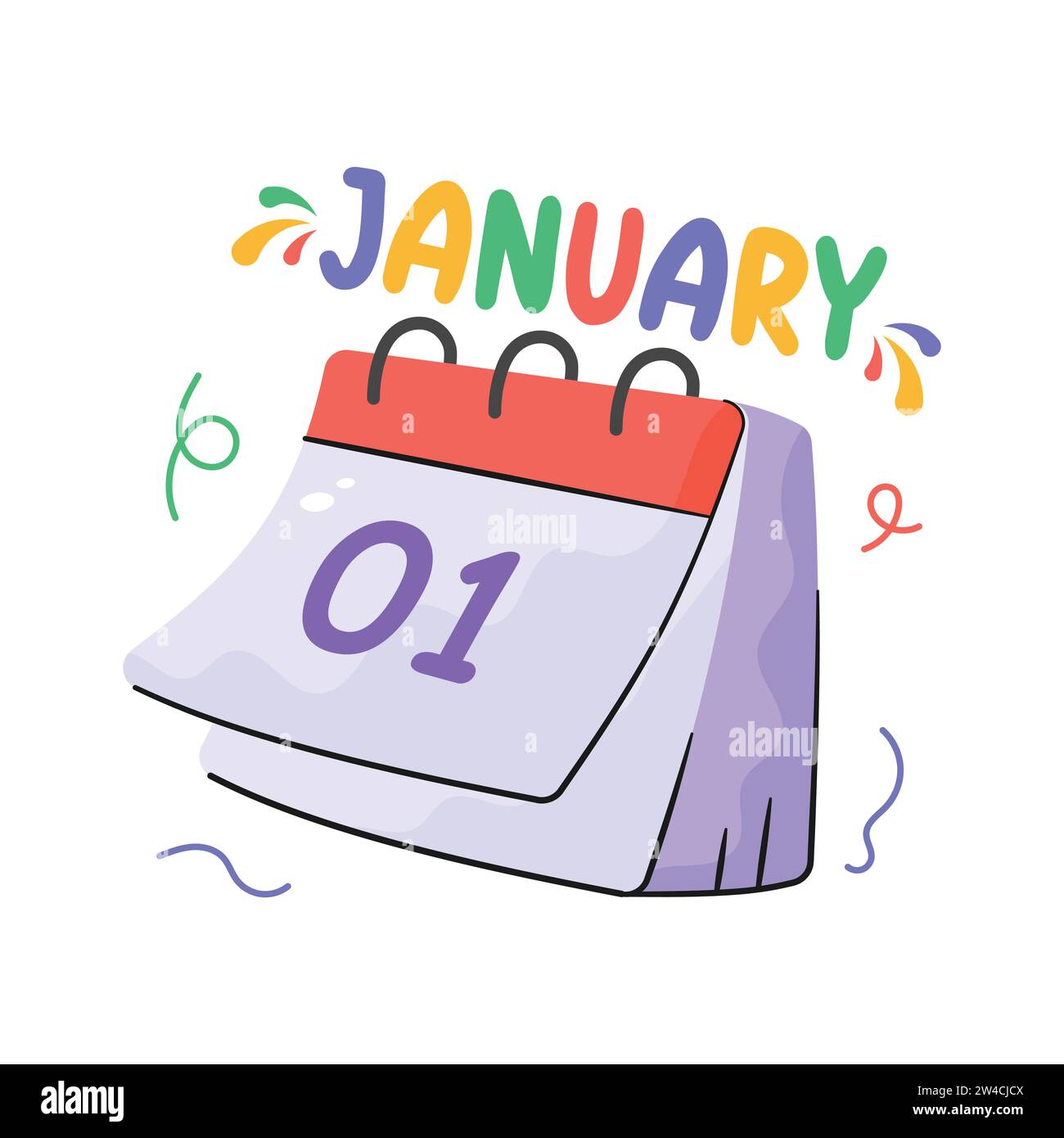 1st january date on calendar showing concept flat sticker of happy new year calendar icon, hand drawn vector of new year calendar Stock Vector