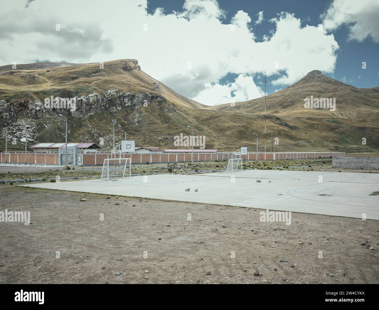 Sports field in the mining town of Morococha Nueva, Peru, built in 2012 Stock Photo