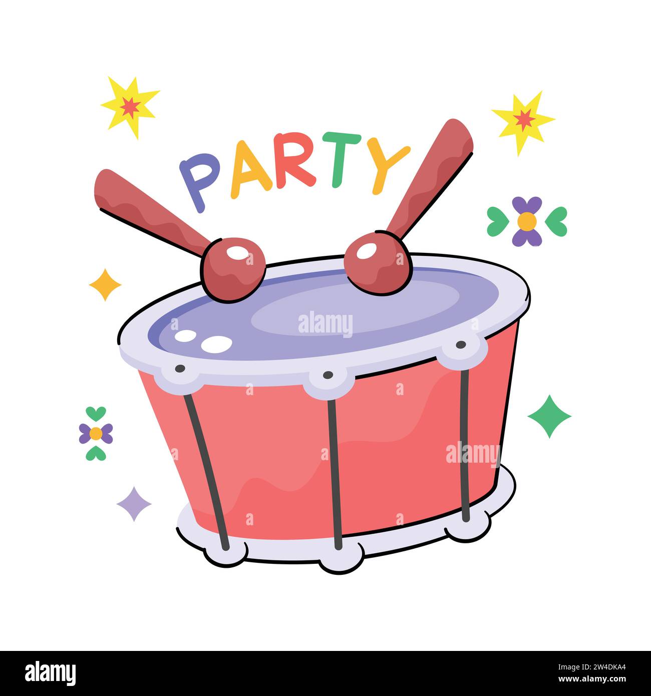 Bass drum with rattles showing concept icon of new year party celebration flat sticker Stock Vector