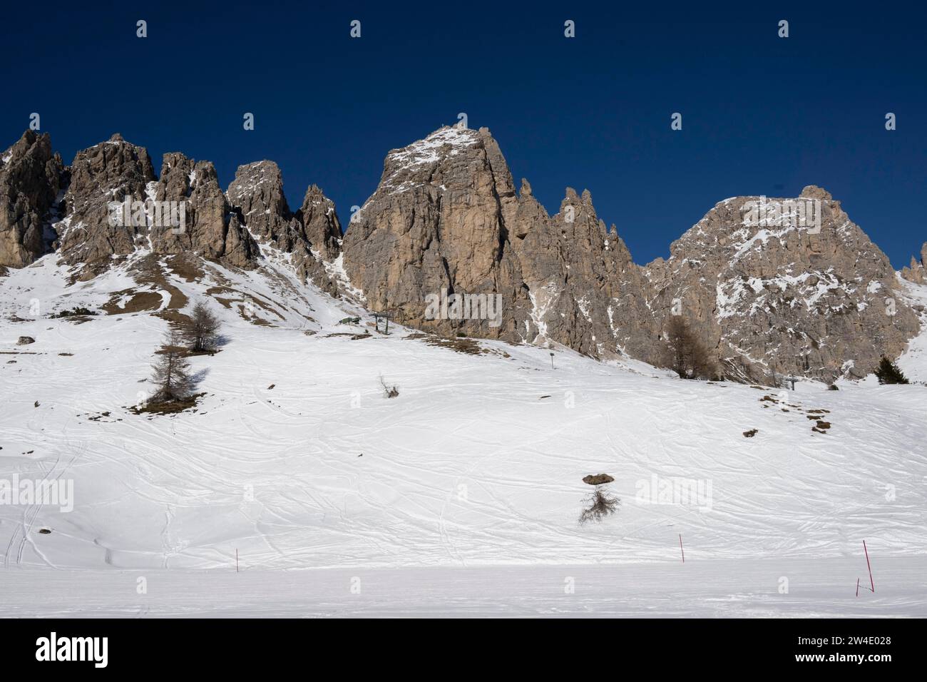 Cir peaks and Grand Cir, Gardena Pass, ski area, Sella Ronda, Autonomous Region of Trento, South Tyrol, Italy Stock Photo