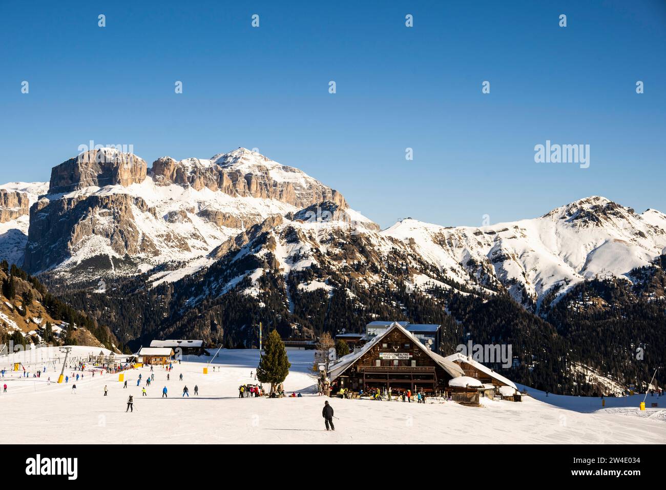 Marmolada, ski area, Sella Ronda, Val di Fassa, Autonomous Region of Trento, South Tyrol, Italy Stock Photo