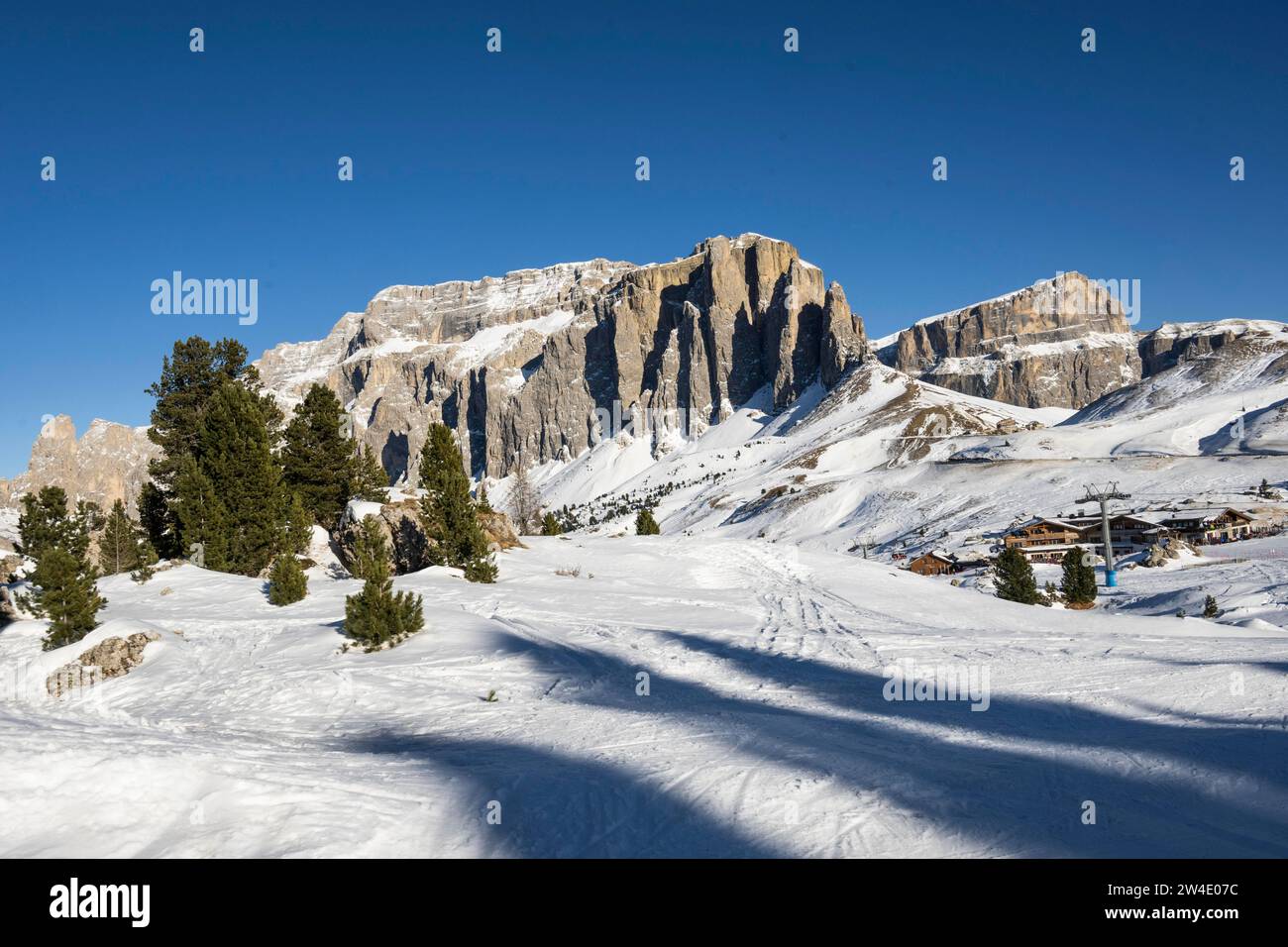 Sella massif, Sella Pass, ski area, Sella Ronda, Autonomous Region of Trento, South Tyrol, Italy Stock Photo