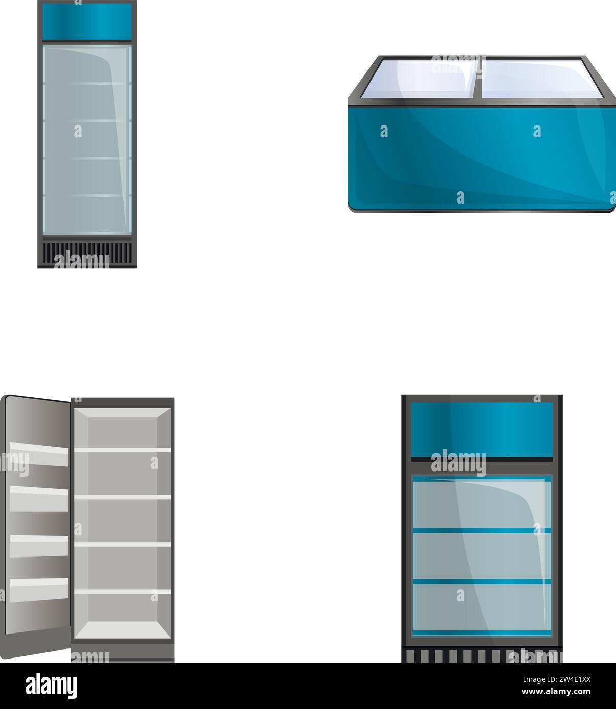 Industrial refrigerator icons set cartoon vector. Freezer and fridge showcase. Refrigeration Stock Vector