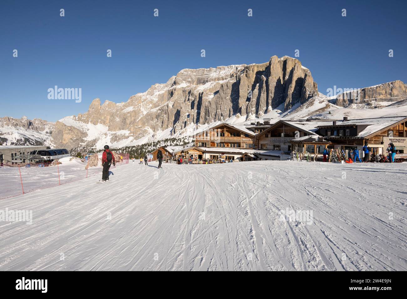 Sella massif, Sella Pass, ski area, Sella Ronda, Autonomous Region of Trento, South Tyrol, Italy Stock Photo