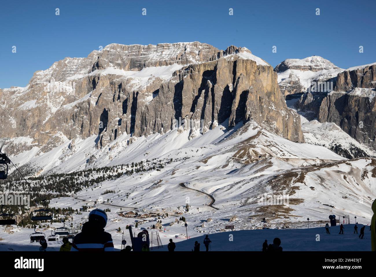 Sella massif, ski area, Sella Ronda, Val di Fassa, Autonomous Region of Trento, South Tyrol, Italy Stock Photo