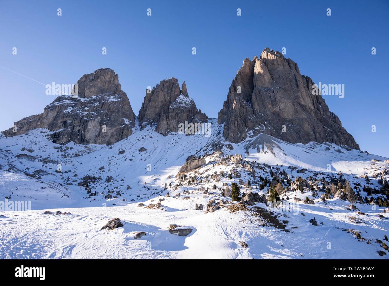 Grohmannspitze, Sella Pass, ski area, Sella Ronda, Val di Fassa, Autonomous Region of Trento, South Tyrol, Italy Stock Photo