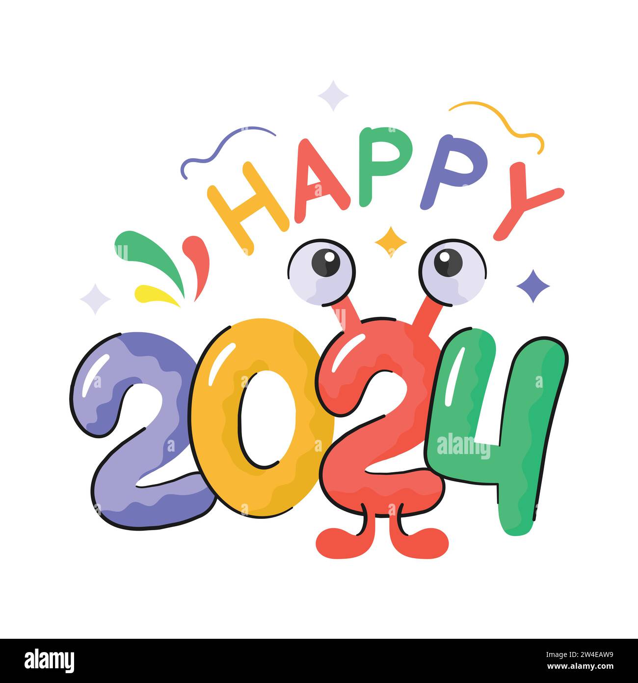 Happy new year 2024 sticker design in modern design, ready to use
