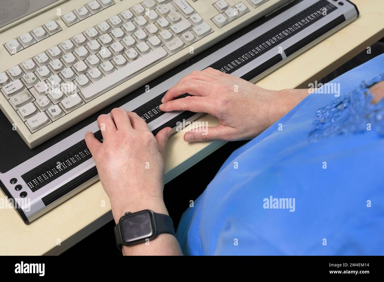 Computer keyboard for visually-impaired and blind people Stock Photo - Alamy