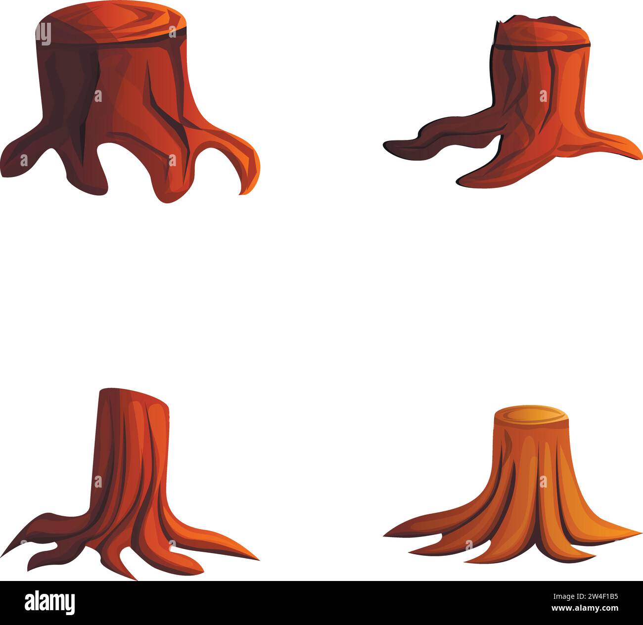 Stump icons set cartoon vector. Tree cutting. Deforestation, ecological