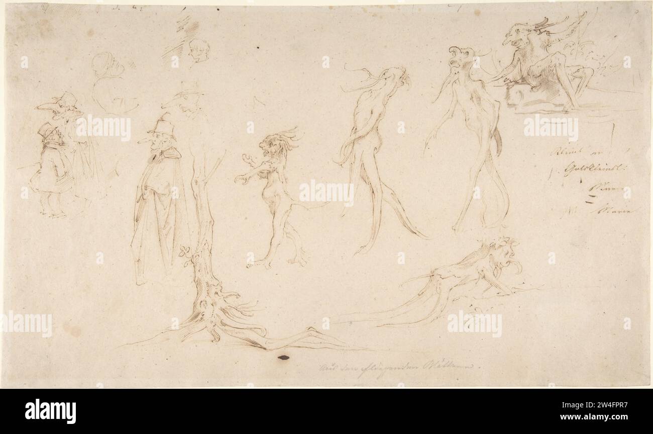 Studies of Imaginary Woodland Creatures and Other Figures 2007 by Moritz von Schwind Stock Photo