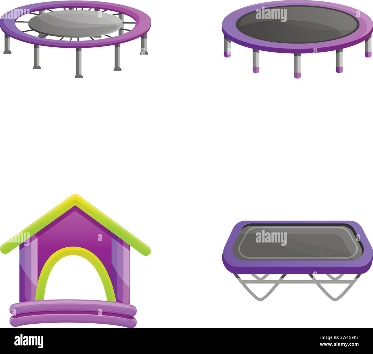 Play area icons set cartoon vector. Inflatable castle and trampoline. Playground Stock Vector