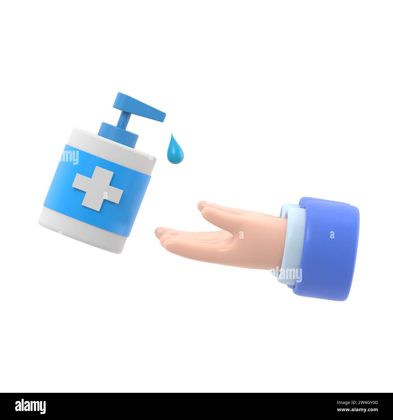 Antibacterial gel for hand disinfection. Bottle of antiseptic. Disinfectant concept. 3d