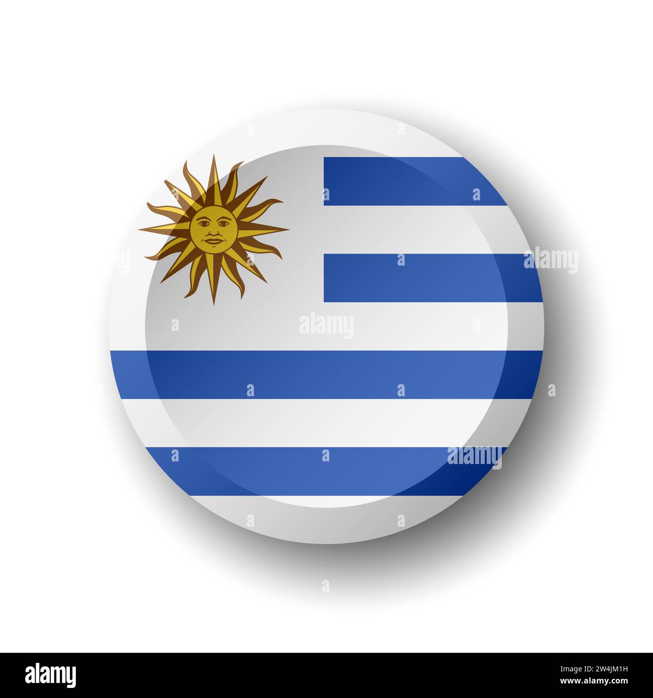 Uruguay flag - 3D circle button with dropped shadow. Vector icon. Stock Vector