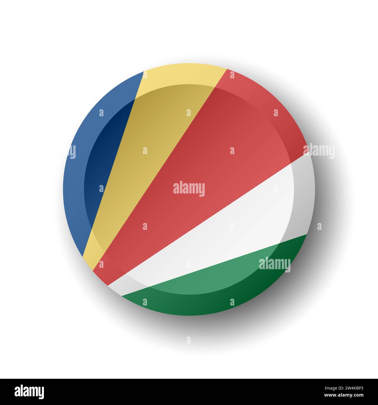Seychelles flag - 3D circle button with dropped shadow. Vector icon. Stock Vector