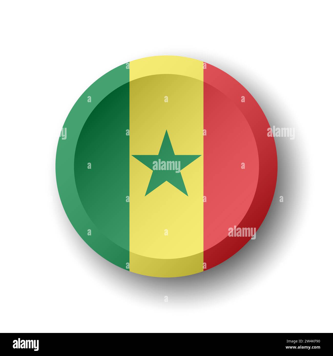 Senegal flag - 3D circle button with dropped shadow. Vector icon. Stock Vector