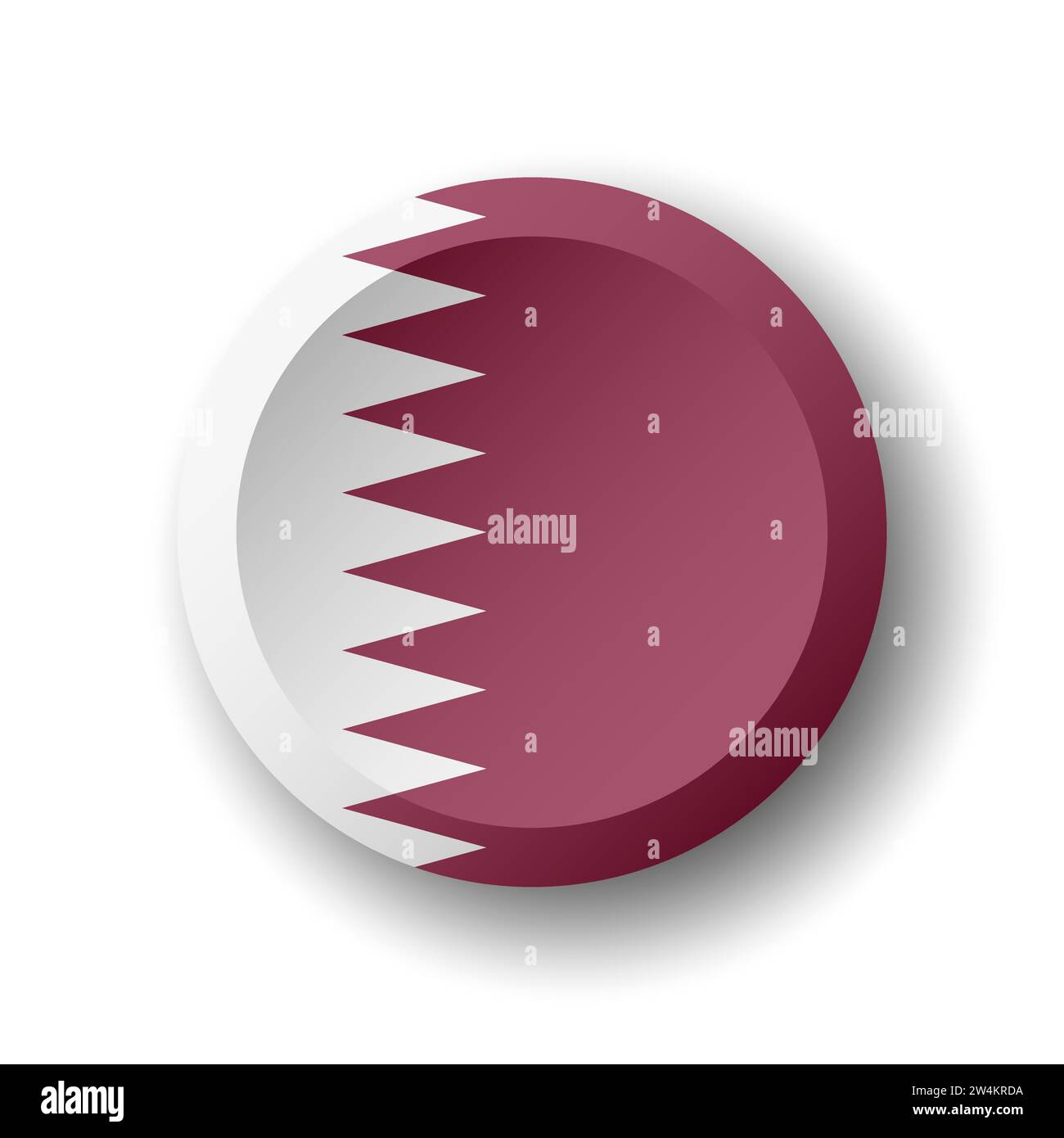 Qatar flag - 3D circle button with dropped shadow. Vector icon. Stock Vector
