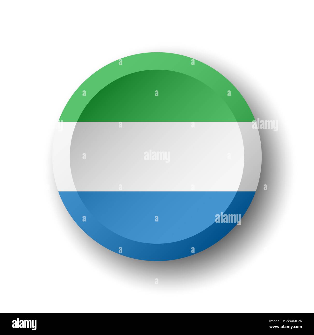 Sierra Leone flag - 3D circle button with dropped shadow. Vector icon. Stock Vector