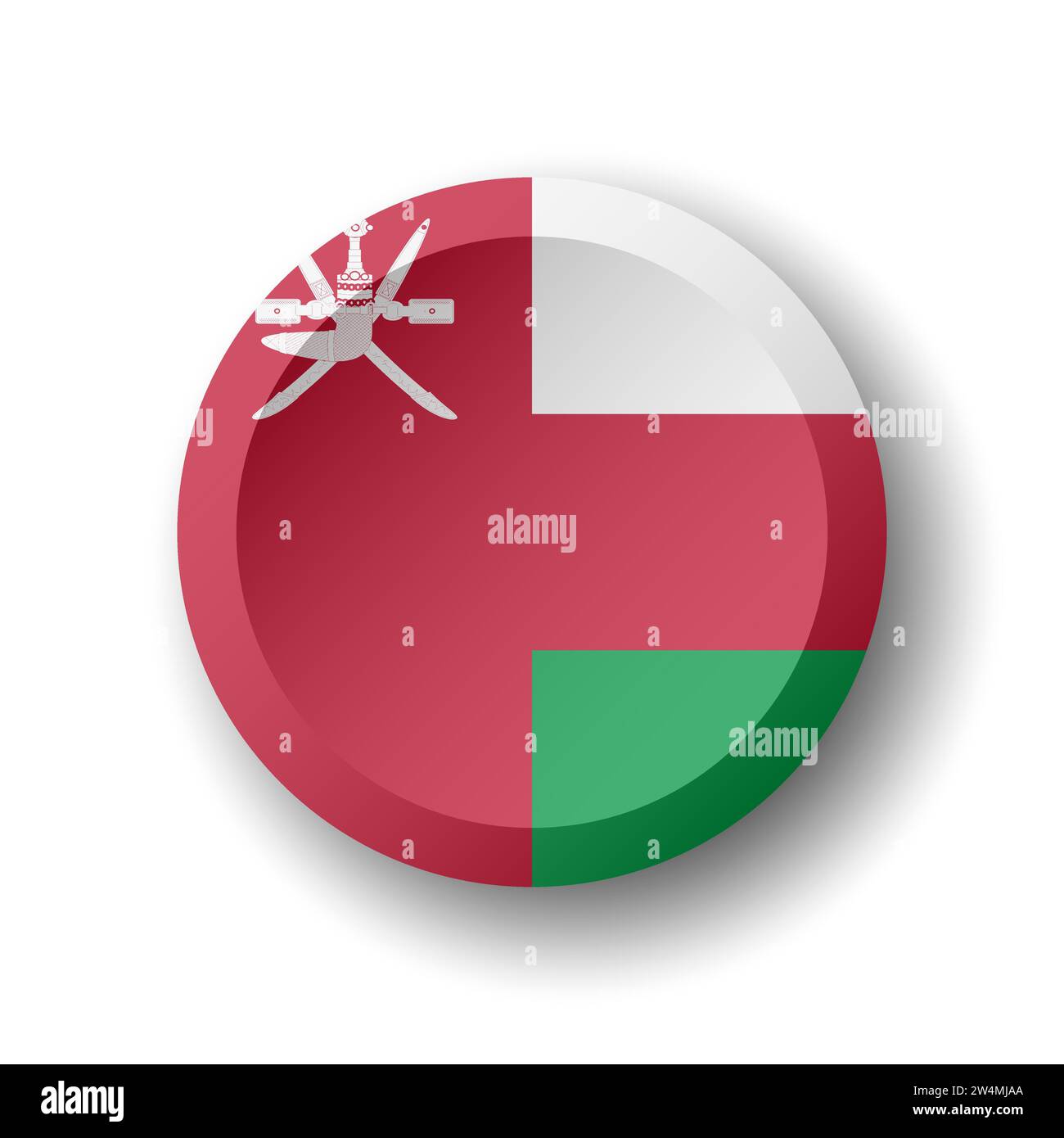 Oman flag - 3D circle button with dropped shadow. Vector icon. Stock Vector