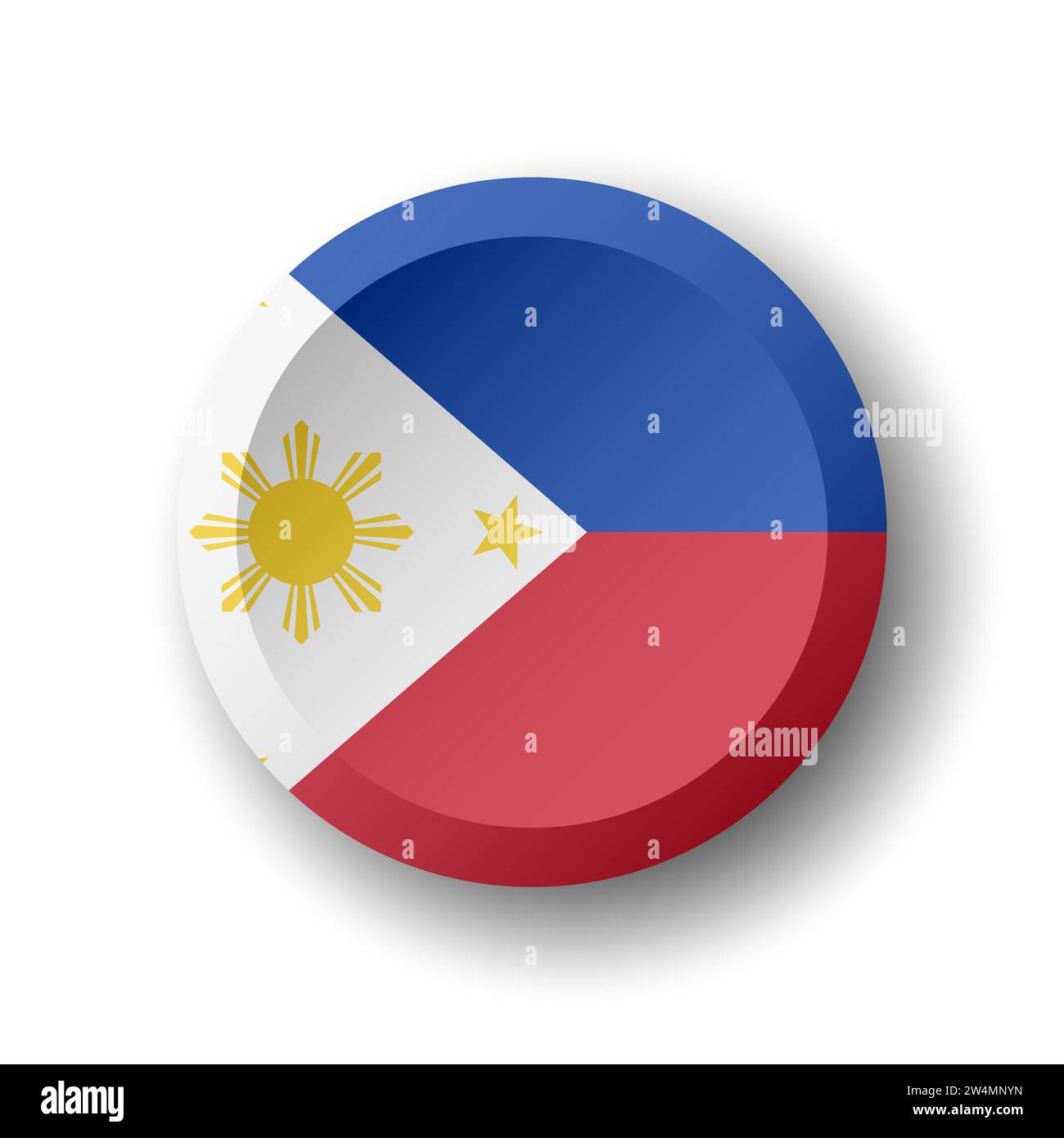 Philippines flag - 3D circle button with dropped shadow. Vector icon. Stock Vector