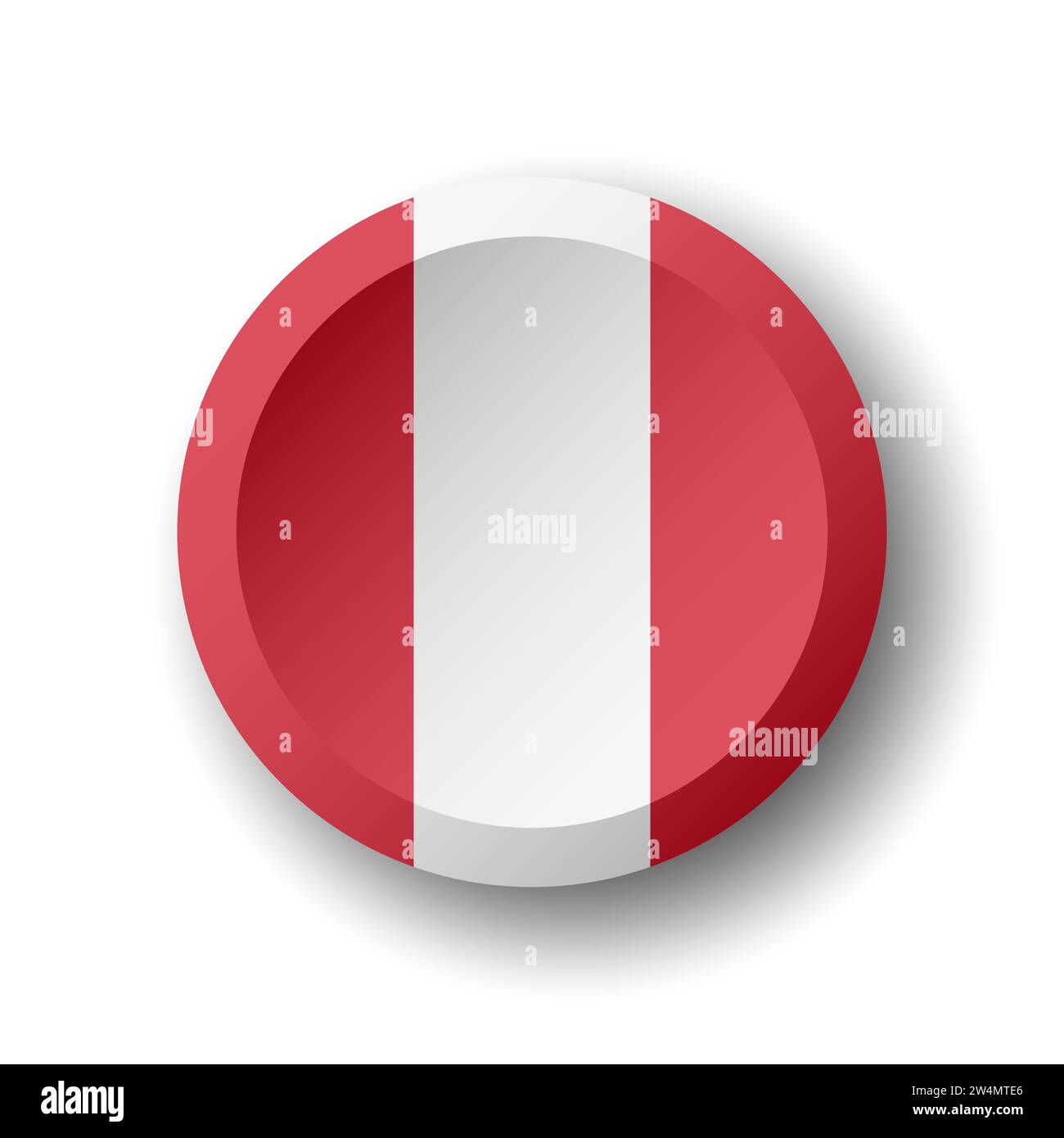 Peru flag - 3D circle button with dropped shadow. Vector icon. Stock Vector