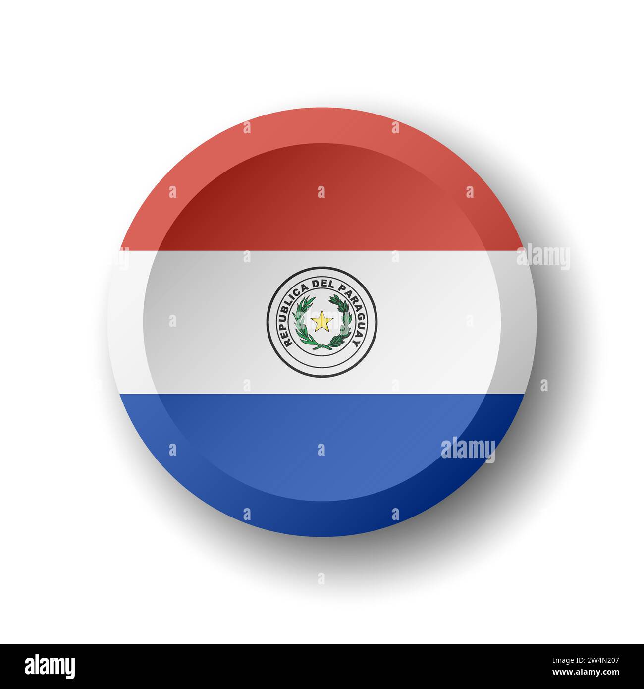 Paraguay flag - 3D circle button with dropped shadow. Vector icon. Stock Vector