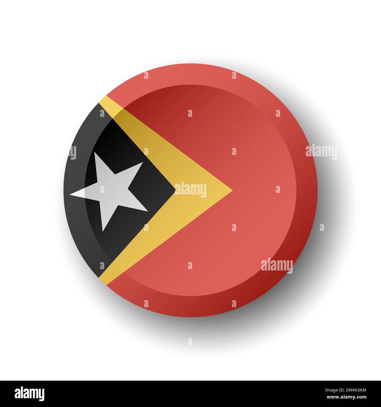 East Timor flag - 3D circle button with dropped shadow. Vector icon. Stock Vector