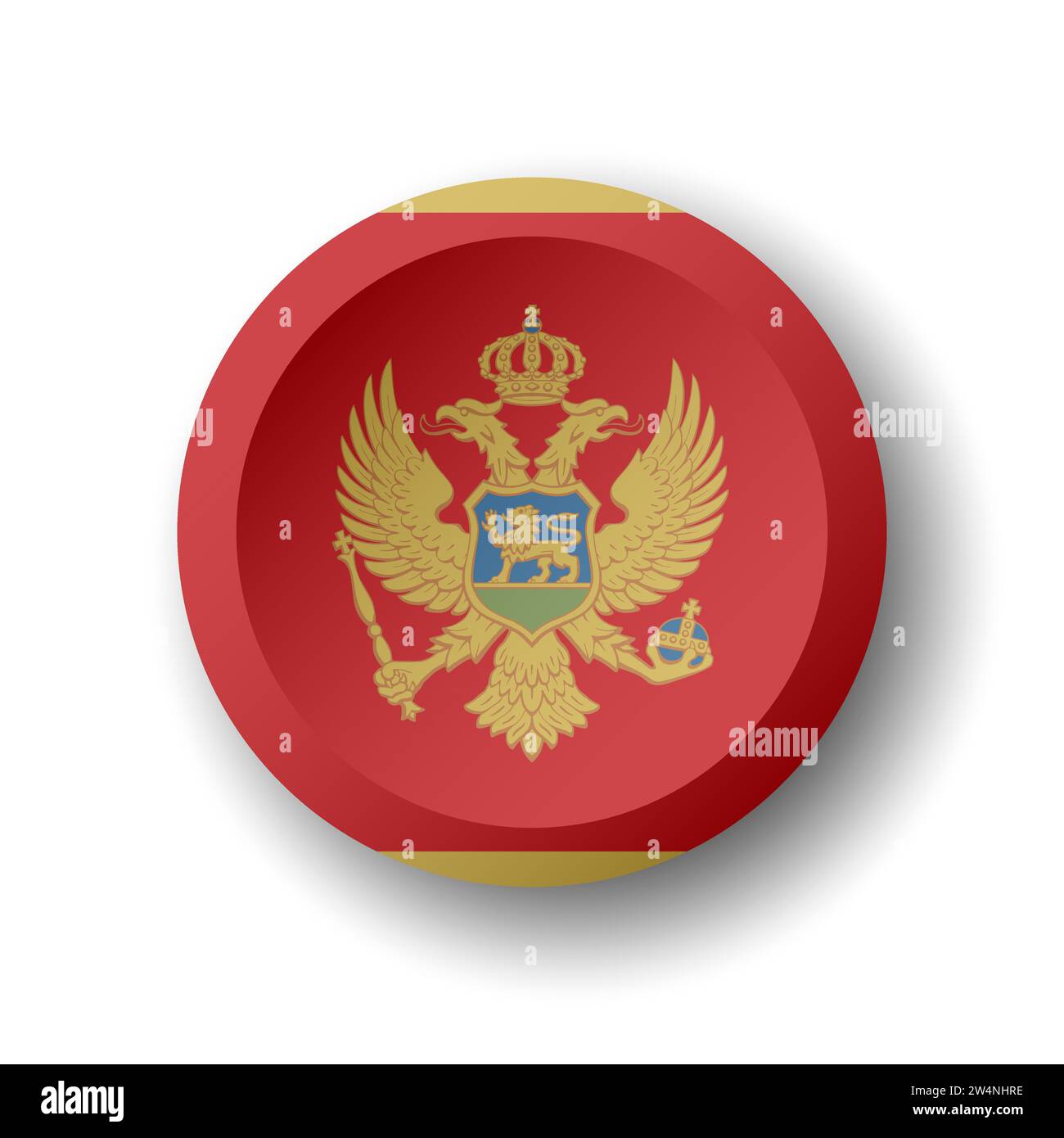 Montenegro flag - 3D circle button with dropped shadow. Vector icon. Stock Vector