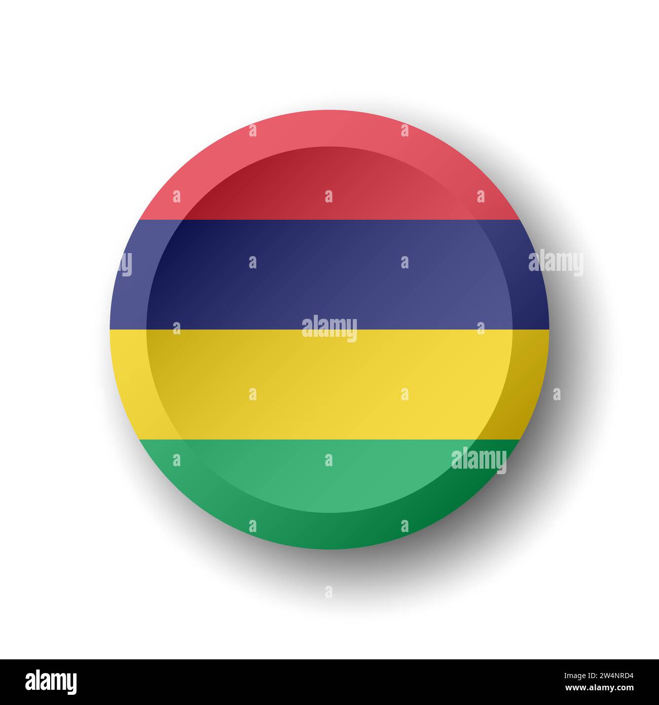 Mauritius flag - 3D circle button with dropped shadow. Vector icon. Stock Vector