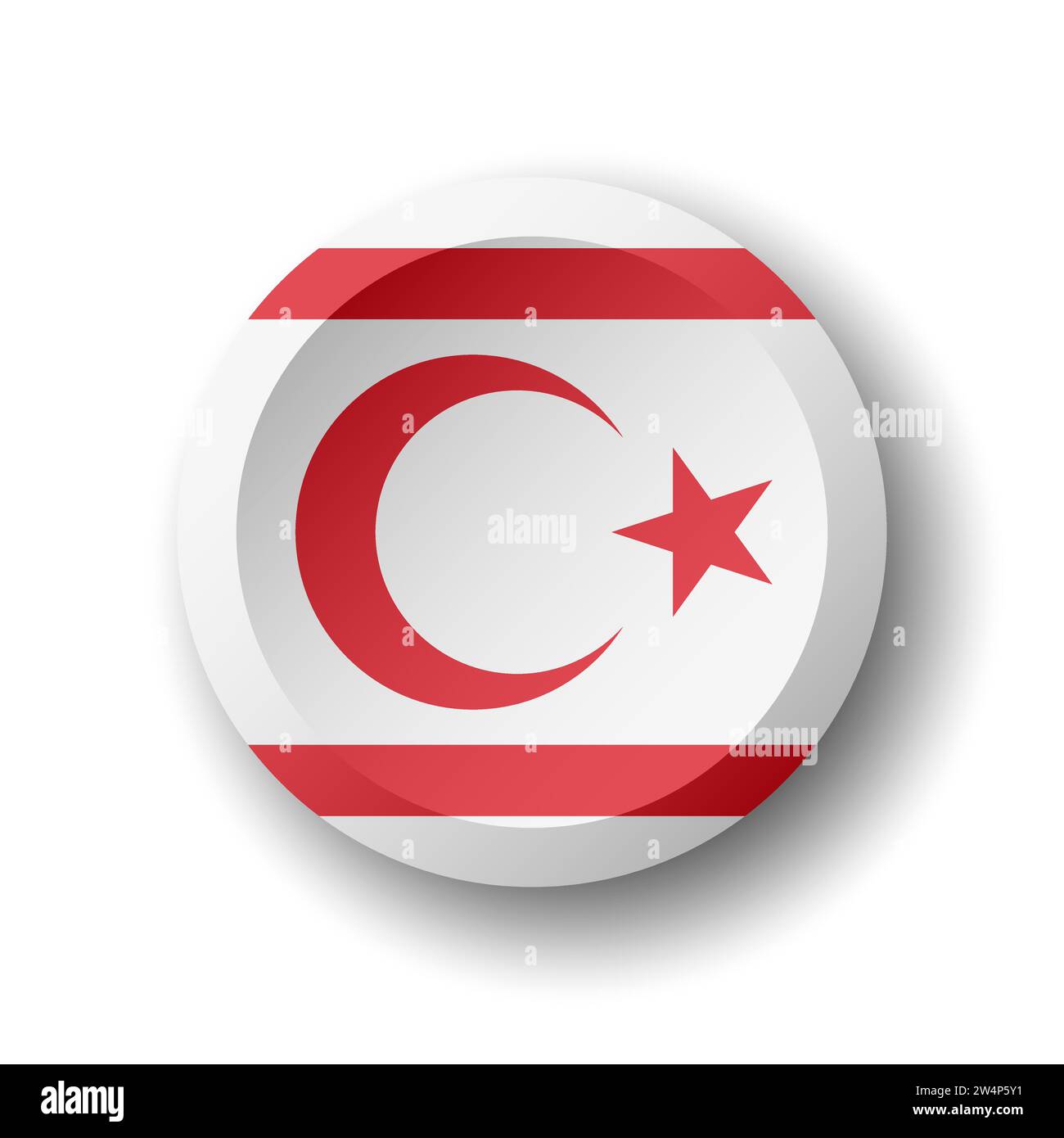 Northern Cyprus flag - 3D circle button with dropped shadow. Vector icon. Stock Vector