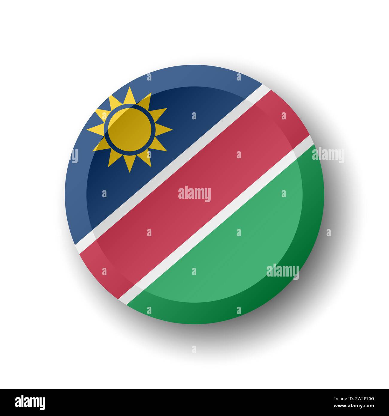 Namibia flag - 3D circle button with dropped shadow. Vector icon. Stock Vector