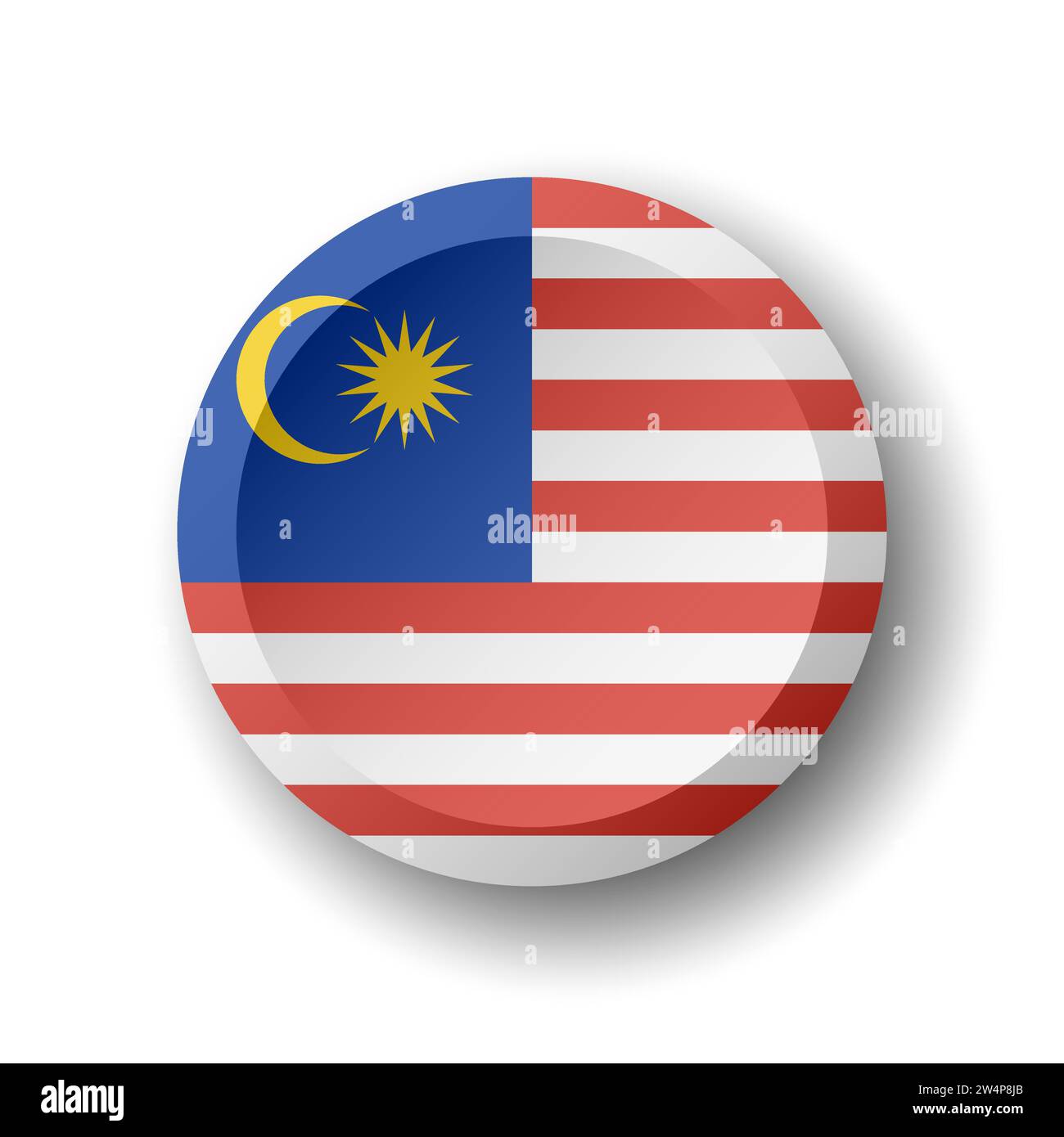 Malaysia flag - 3D circle button with dropped shadow. Vector icon. Stock Vector
