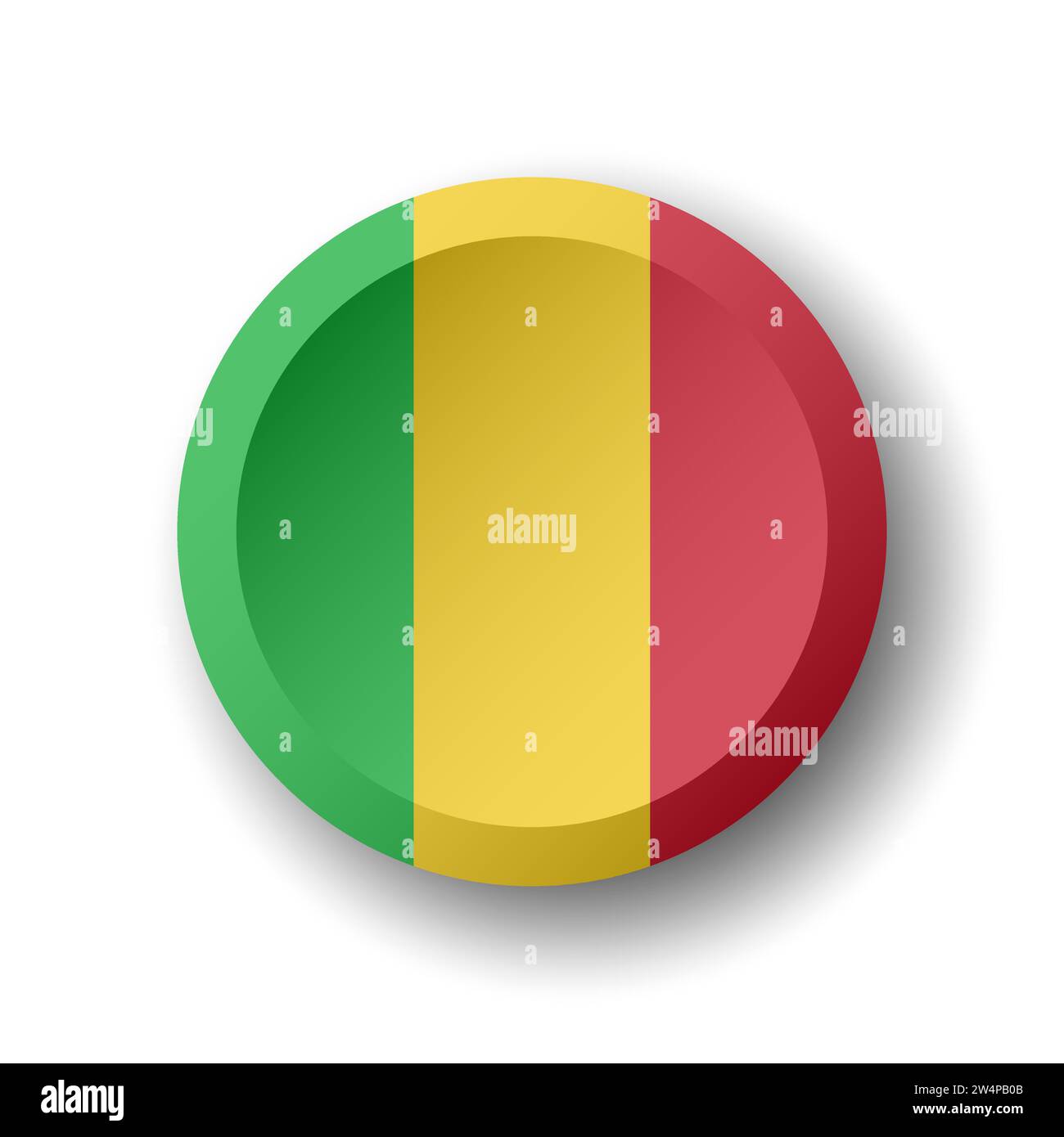 Mali flag - 3D circle button with dropped shadow. Vector icon. Stock Vector