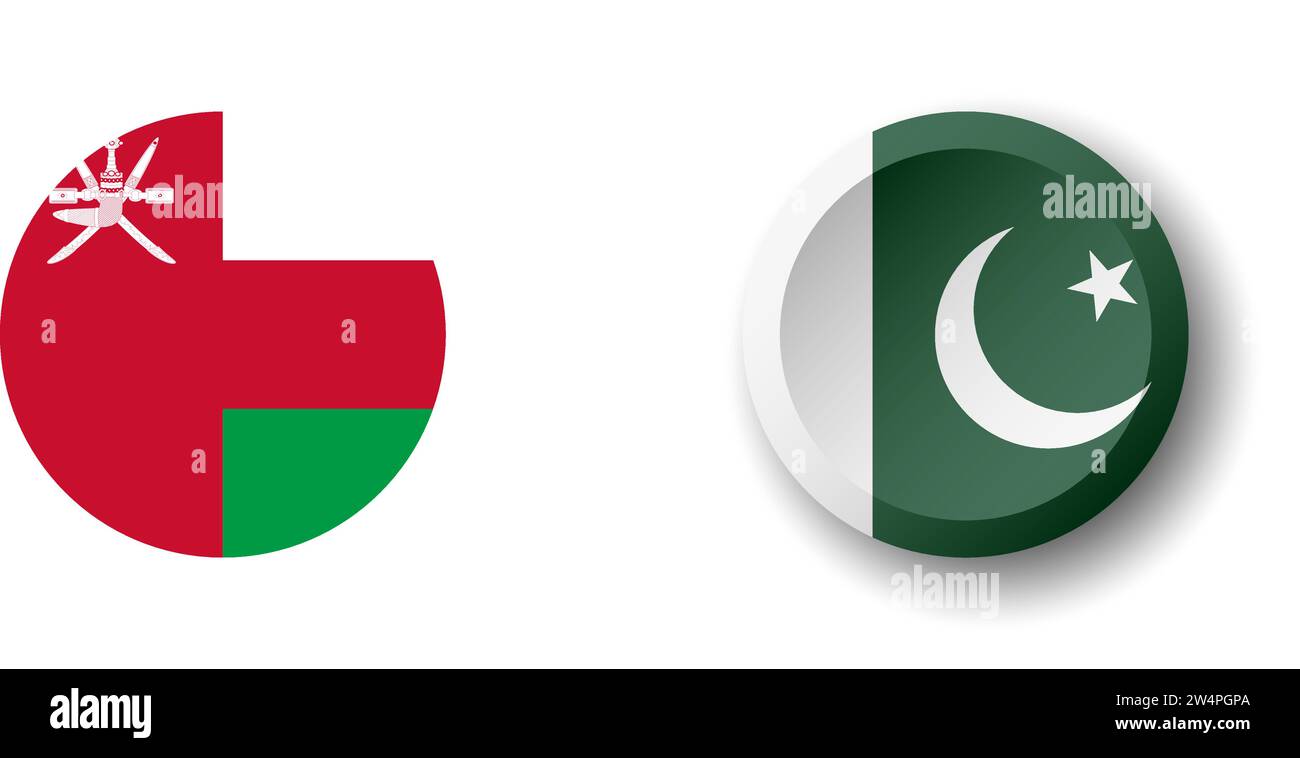 Pakistan flag - 3D circle button with dropped shadow. Vector icon. Stock Vector