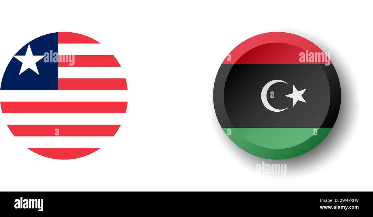 Libya flag - 3D circle button with dropped shadow. Vector icon. Stock Vector