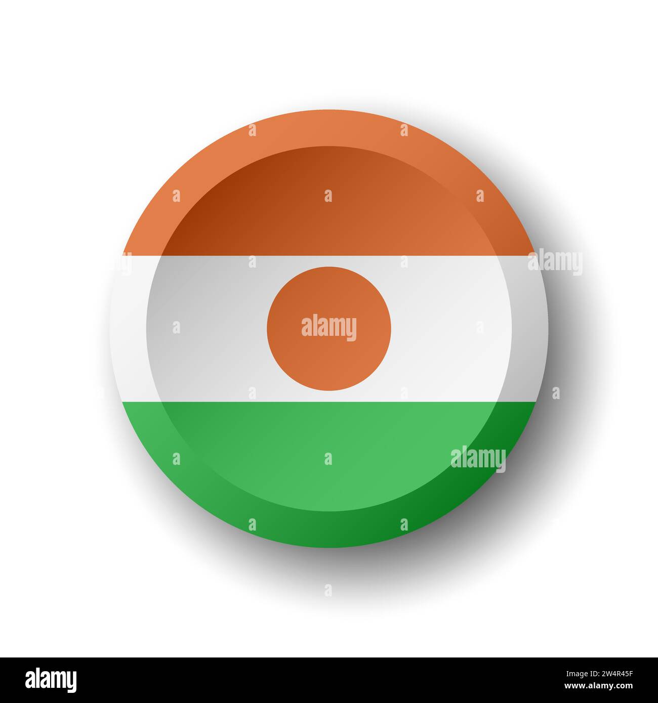 Niger flag - 3D circle button with dropped shadow. Vector icon. Stock Vector