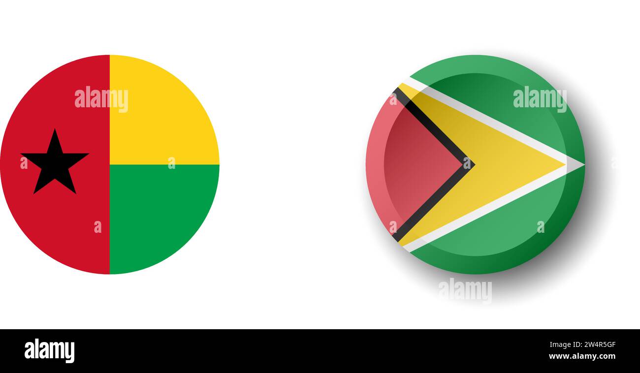 Guyana flag - 3D circle button with dropped shadow. Vector icon. Stock Vector
