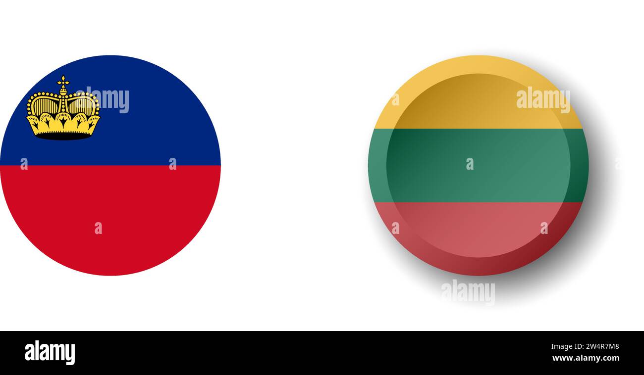 Lithuania flag - 3D circle button with dropped shadow. Vector icon. Stock Vector