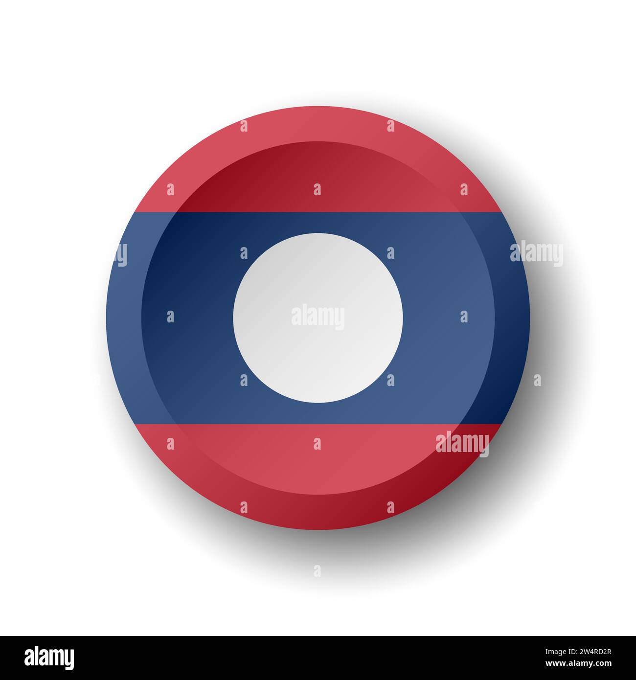 Laos flag - 3D circle button with dropped shadow. Vector icon. Stock Vector