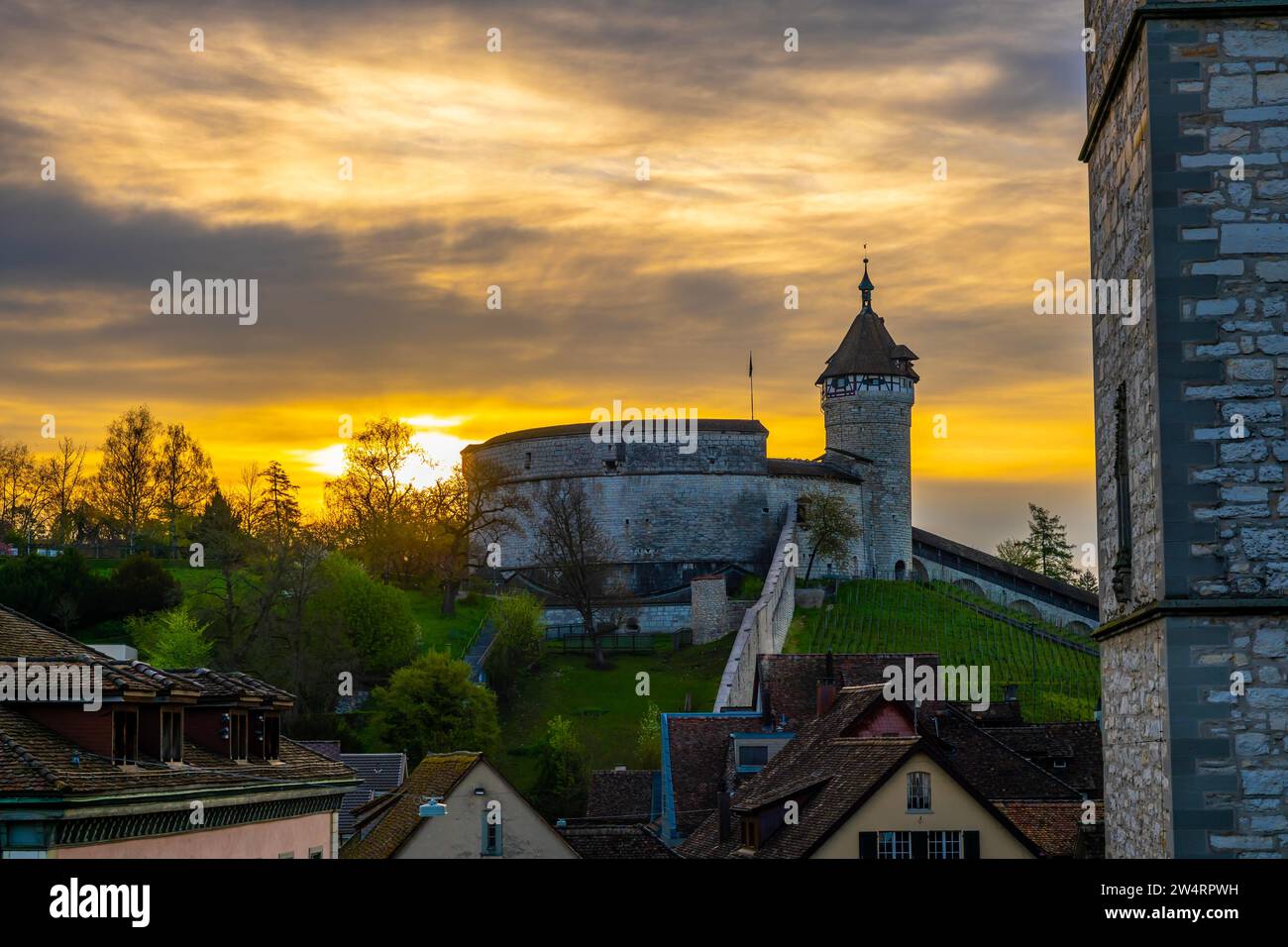 The Munot Castle of Schaffhausen in Sunrise in Switzerland Stock Photo ...