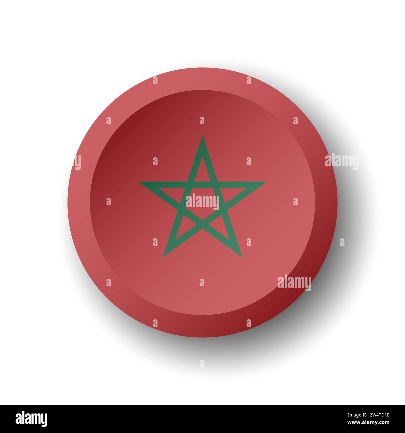 Morocco flag - 3D circle button with dropped shadow. Vector icon. Stock Vector